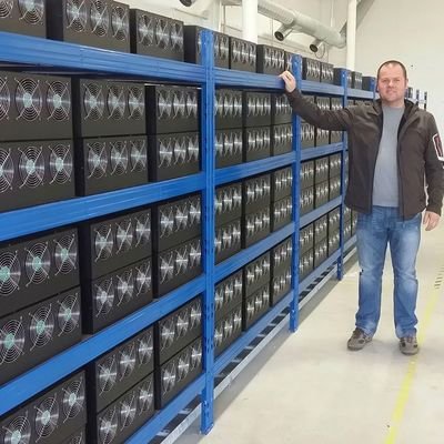 Interior of a high-capacity mining farm hosting BTC rigs